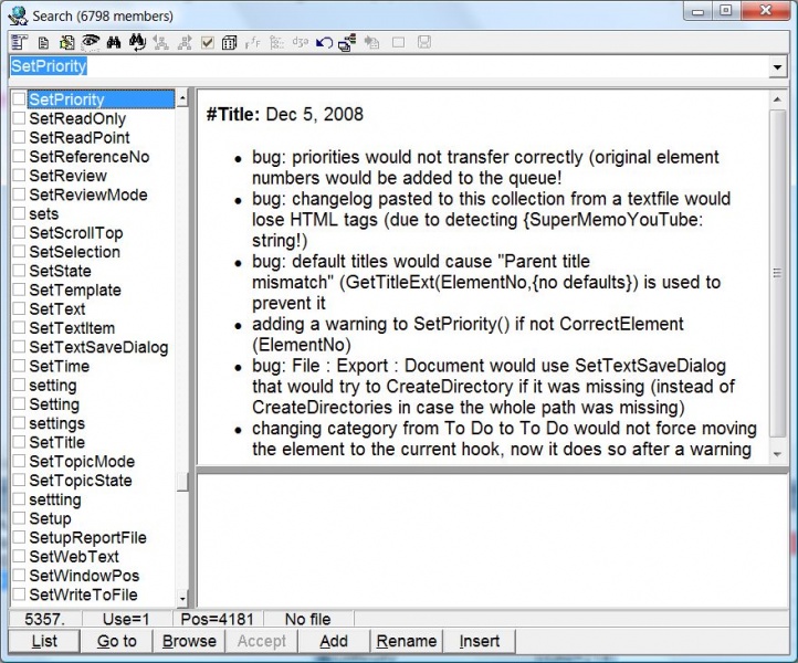 SuperMemo: Lexicon registry which you can use to find a word in your collection as well as all texts and elements that use this word