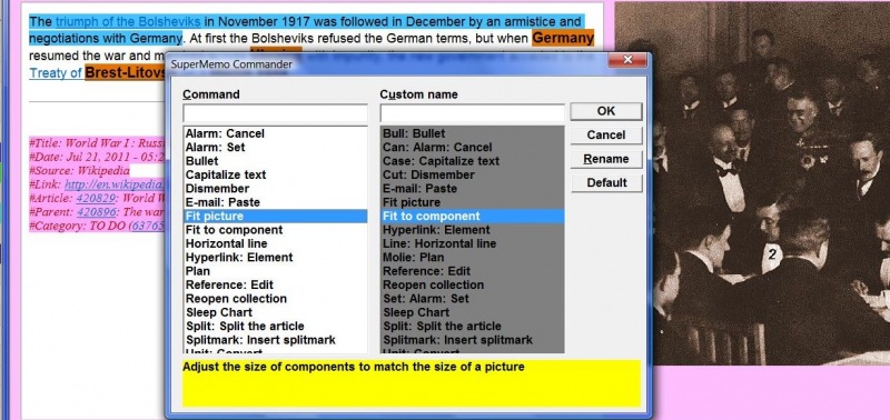 SuperMemo: SuperMemo Commander (available with Tools : Commander; alternatively, and more quickly, with Ctrl+Enter) allows of fast execution of commands via mnemonic keyboard shortcuts