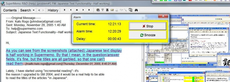 SuperMemo: Incremental e-mail processing interrupted by Alarm when the time allocated for the activity has been come to an end