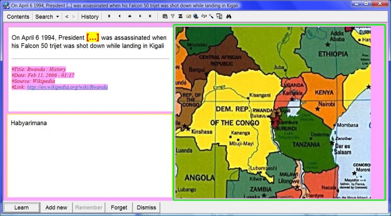 SuperMemo: The picture of the African political map zoomed in on Rwanda to illustrate to an item about the assassination of the President Habyarimana in 1994