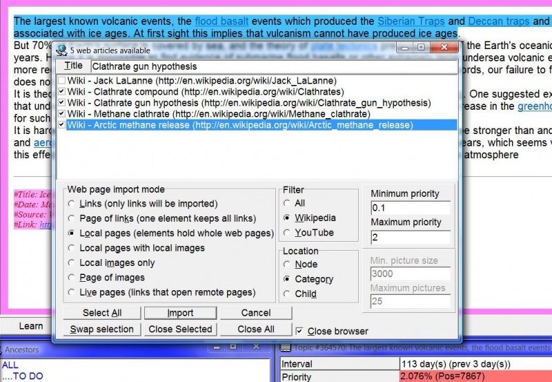 SuperMemo: Importing articles about clathrate gun hypothesis from Wikipedia for incremental learning