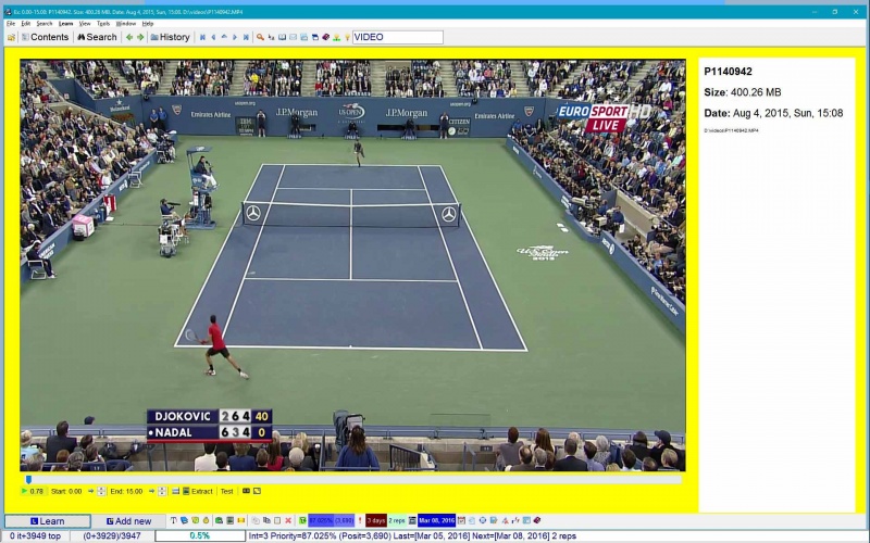 SuperMemo: An incremental video extract from the 2013 men's singles US Open final between Novak Djokovic and Rafael Nadal