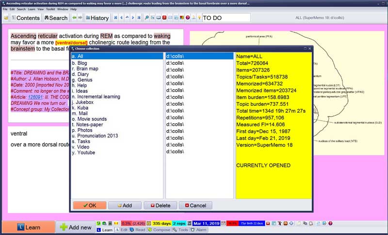 SuperMemo: Collection chooser helps you quickly access your most frequently used collections
