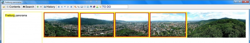 SuperMemo: The original picture of the Freiburg panorama (too large to view its details) from which 4 picture extracts (marked with bright yellow-red rectangles) have been produced