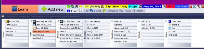 Element data window after executing a repetition on an item about the Pascal programming language